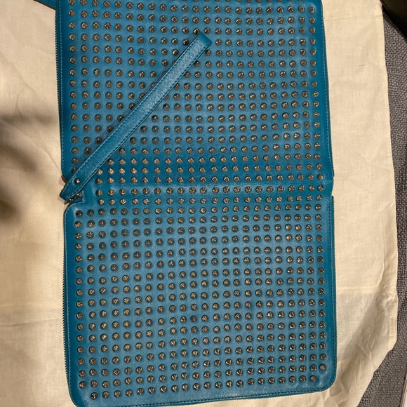 Authentic Louboutin large clutch / iPad case. Teal with spikes - Picture 7 of 14